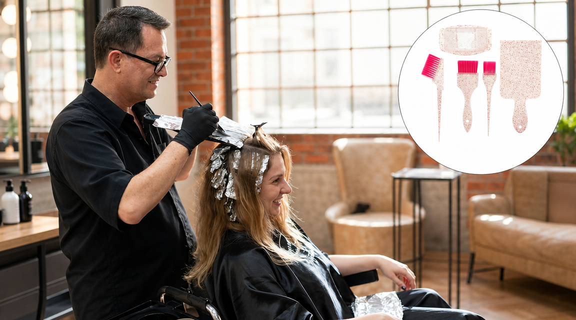 Professional colorist applying foils in a salon.